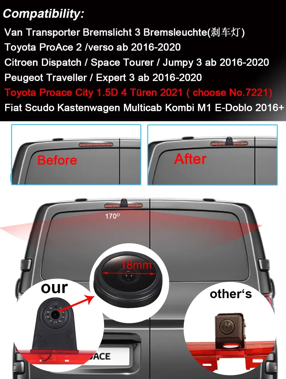 HD brake light Car rear view Camera for Citroen Dispatch Toyota Proace veron Peugeot Expert Traveller Fiat Scudo