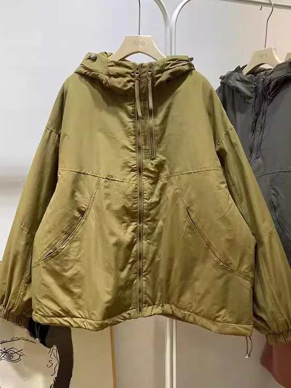 

Ретро повседневная хлопковая куртка с капюшоном для женщин: зимнее свободное универсальное рабочее пальто, модная теплая хлопковая верхняя одежда