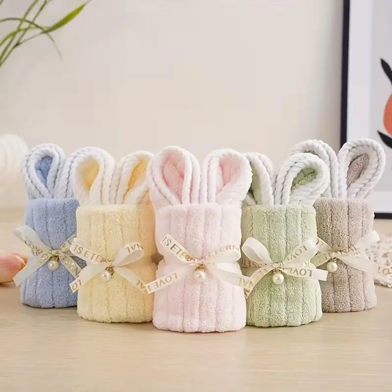 5-teiliges Hasen-Handtuch-Set, Ostergeschenk, Heimdekoration für Küche und Bad, Hochzeits-, Babyparty-, Kindergeburtstags- und Gastgeschenke