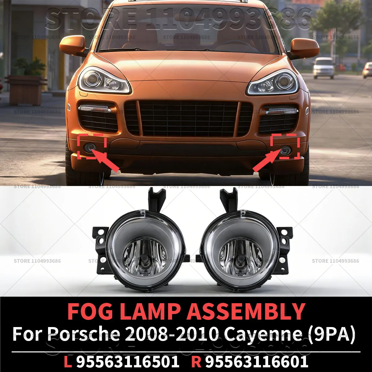 For Porsche 2008 2009 2010 Cayenne GTS S Turbo S (9PA 957) FOG LAMP ASSEMBLY OEM 95563116501 95563116601 95563116500 95563116600