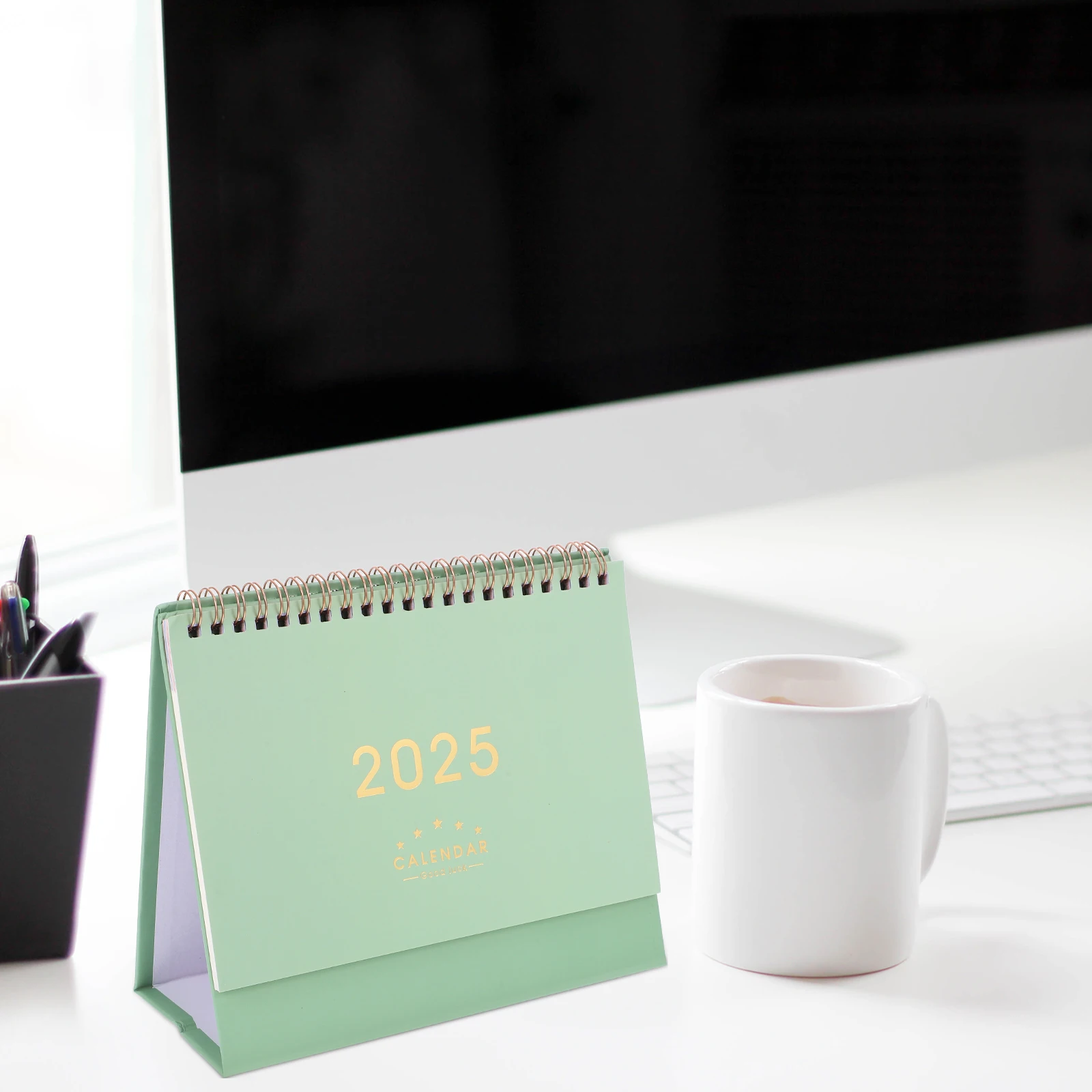 

Calendar Planner Standing Flip Calendar For Desk 2025 Thick Paper Monthly Memo Coil Small Desk Calendars Office Green