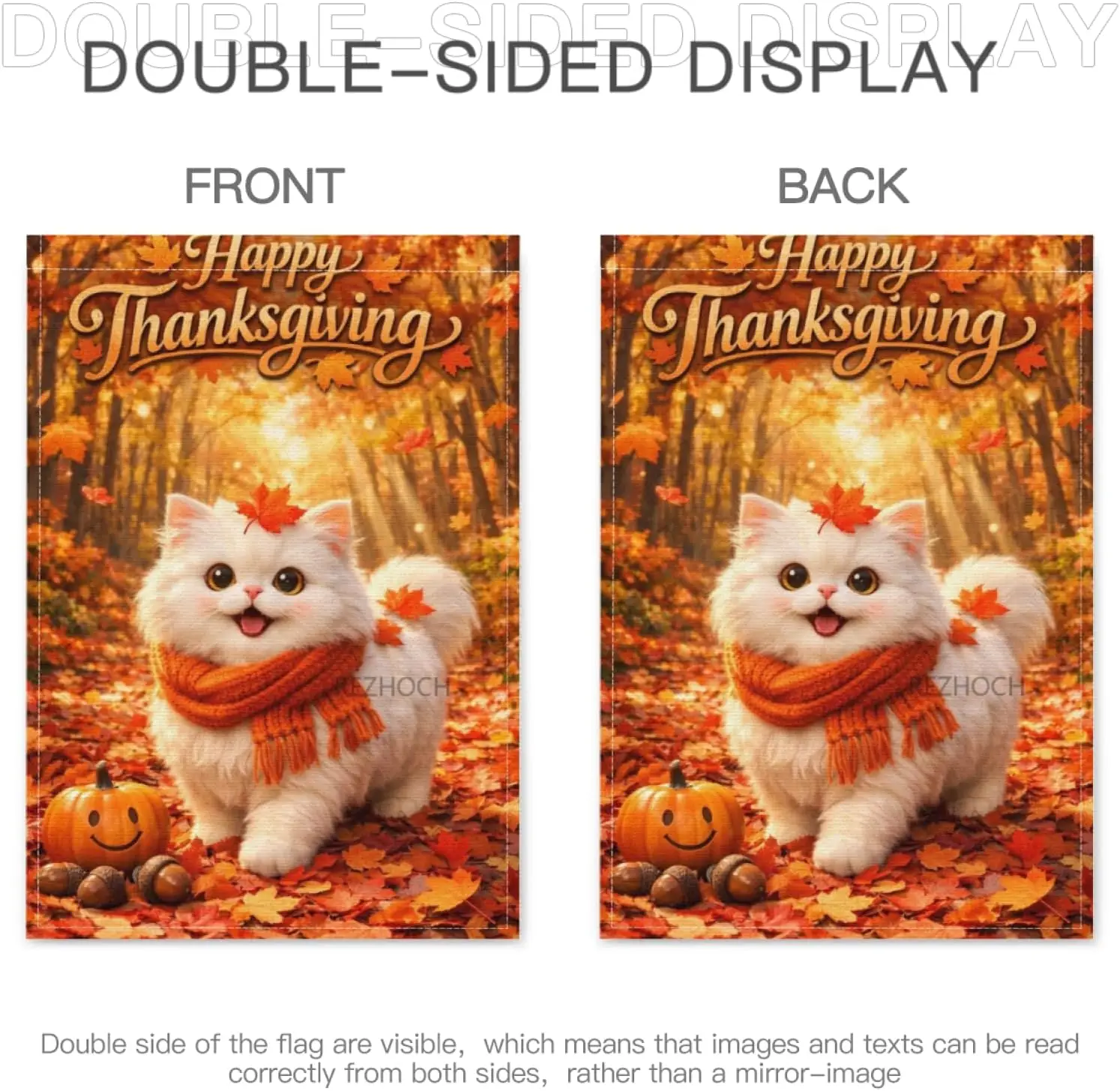 Fall Garden Flag 28x40 Inch,Happy Thanksgiving Persian Cat Autumn Maple Leaf Forest,Cute Animal with Scarf Outdoor Double Si IIC