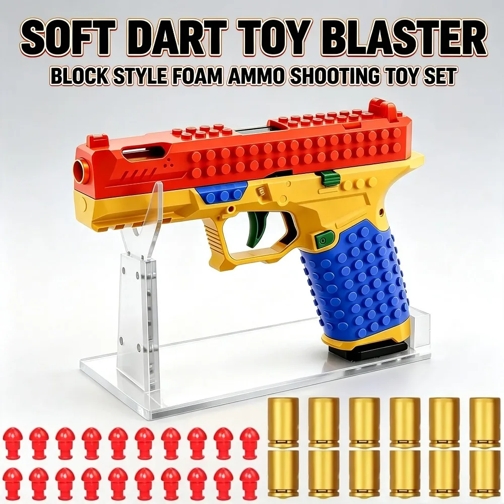 DIY Buildable Building Blocks Soft Bullet Toy Gun with Shell Throwing Empty Hanging Pistol Shooting Toy for Outdoor CS Game