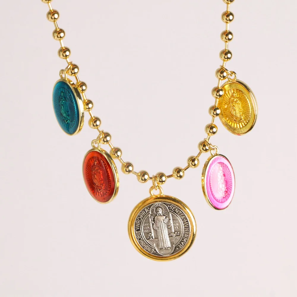 الرجعية سانت بنديكت الوردية قلادة الرقبة مجوهرات العرقية نمط قلادة حديدية قلادة خمر قابل للتعديل سلسلة الترقوة النساء الرجال #4