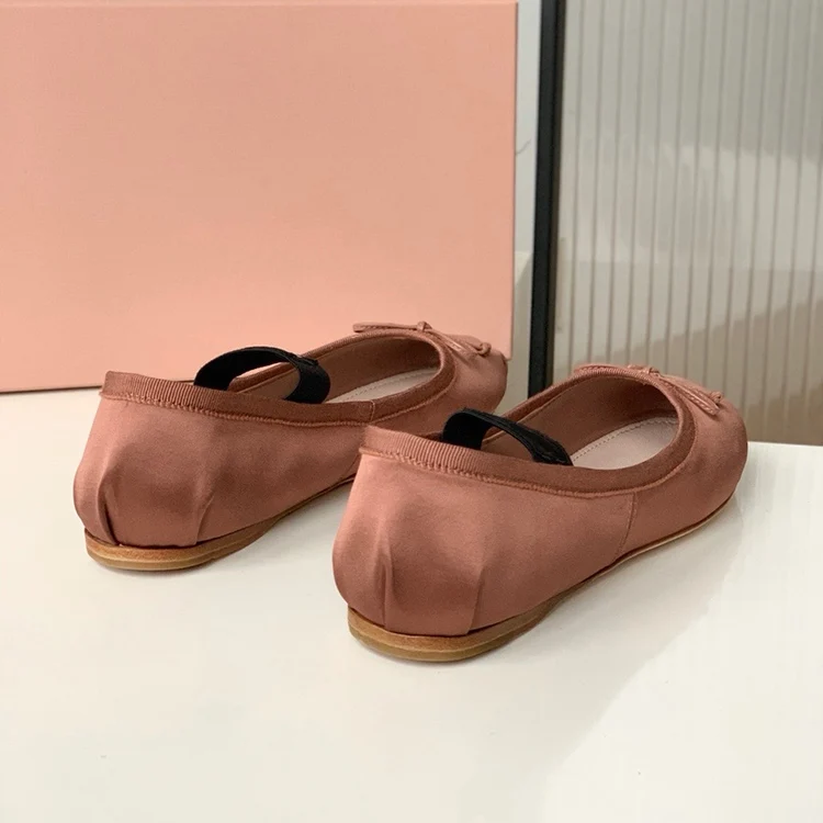 2024 Spring and Summer New Silk Ballet Shoes Comfortable and Versatile Bow Strap Mary Jane Shoes Flat Shoes for Women