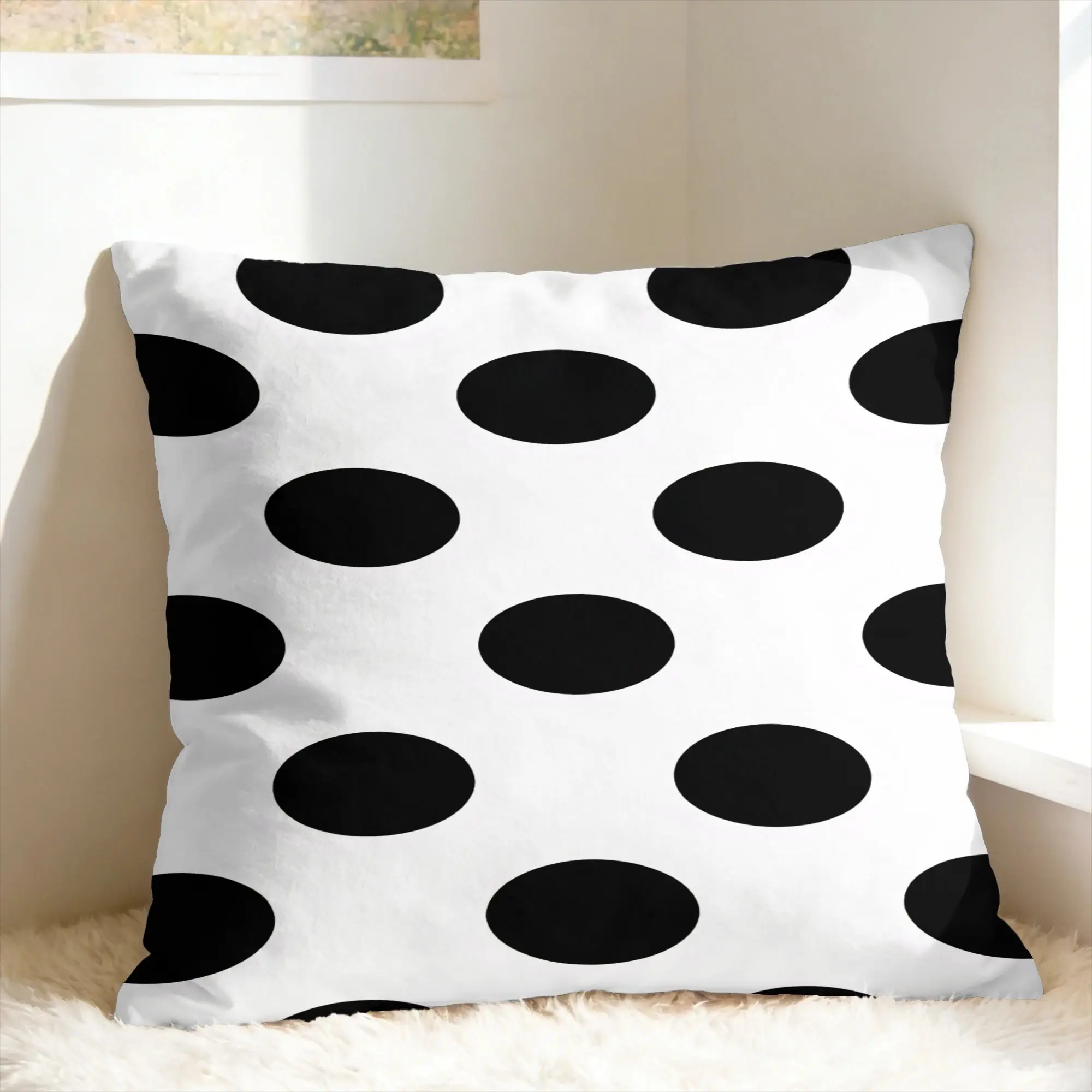 Black & White Polka Dot Pattern Pillow Case  Print Pillow Cover For Living Room Chair Funny Pillowcases