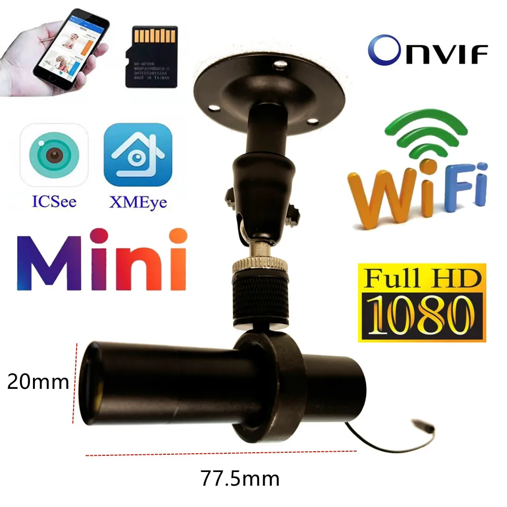 5V Power CCTV Security 1080P HD Video Mini Wifi Bullet Camera IP Surveillance Network Audio Support P2P SD Card Slot DVR Icsee