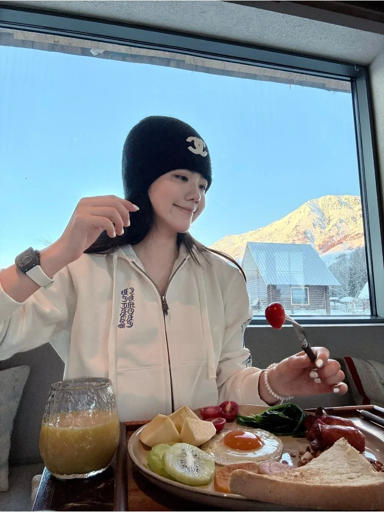 

PEACHZHOU Комплект из джерси с капюшоном на молнии и широких брюк с принтом санскрит, повседневная женская зимняя одежда свободного покроя