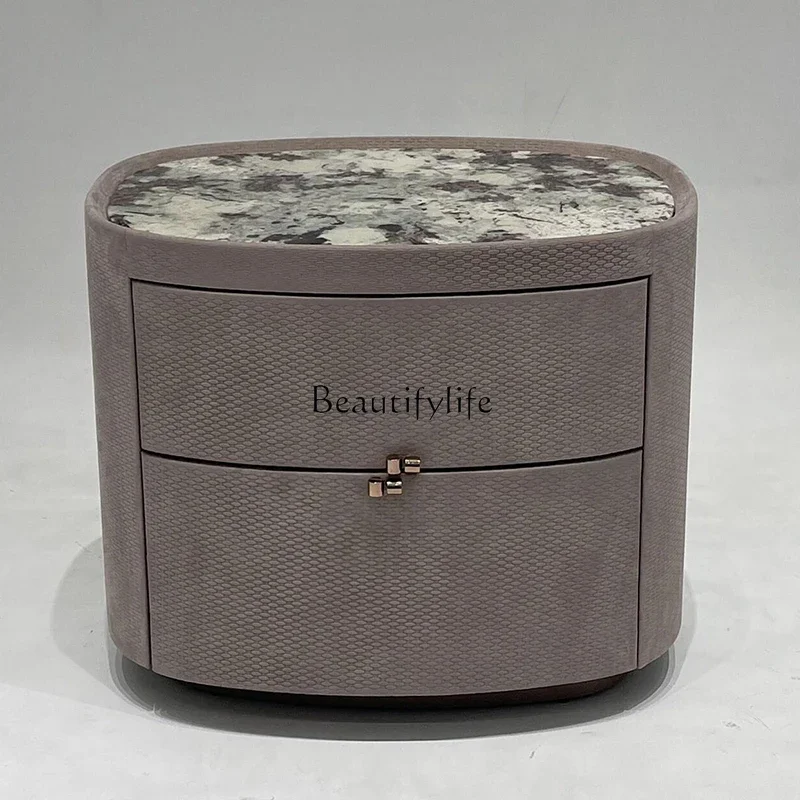 

88.High PC and console games Bedroom oval bedside table braided embossed leather locker