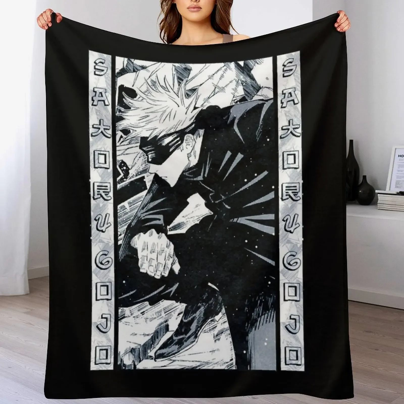 

Satoru Gojo Manga Panel Artwork Throw Blanket manga Thermal Moving blankets ands Blankets
