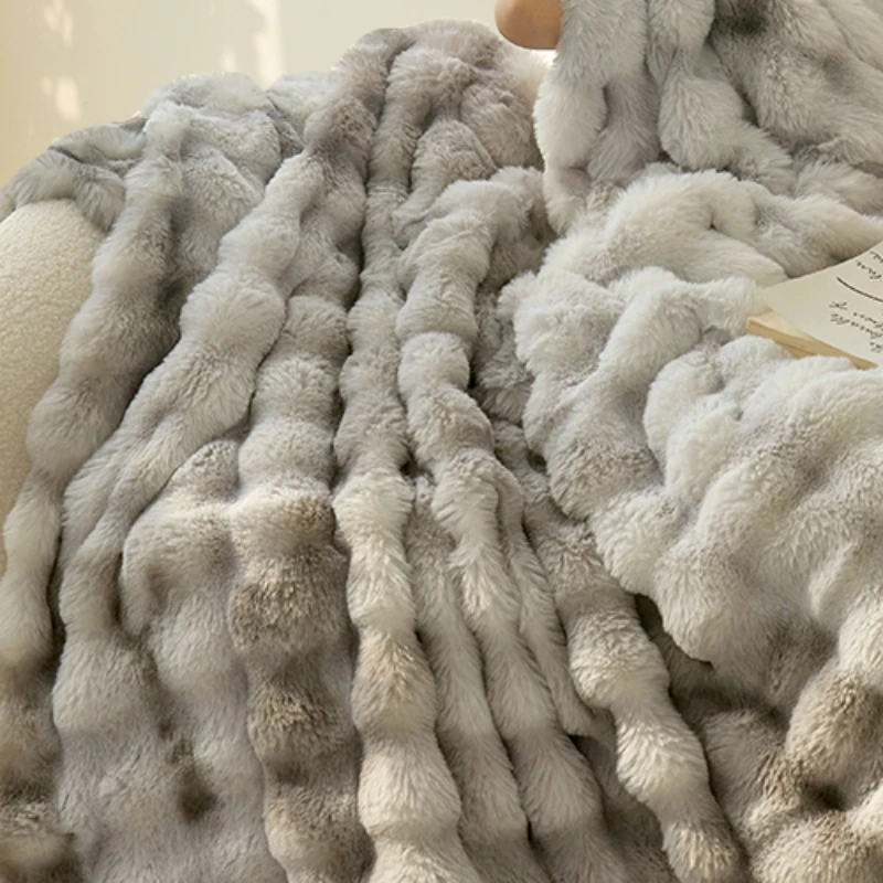 Blanket Rabbit Fur Thickened Warm Home Winter Cover Quilt Office Nap Sofa High-Grade Bedding Simple Modern Multi-Functional 1Pc