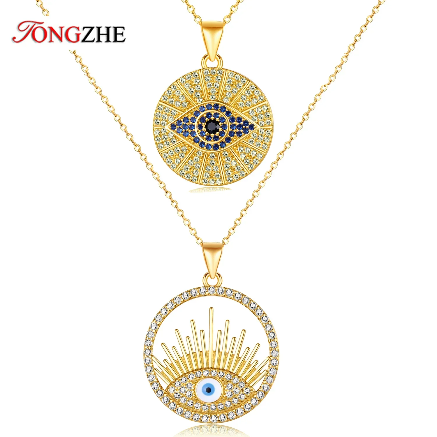 TONGZHE Enamel Evil Eye Necklace for Women  925 Sterling Silver CZ Stone Turkish Jewelry Necklace Pendant Collier Femme