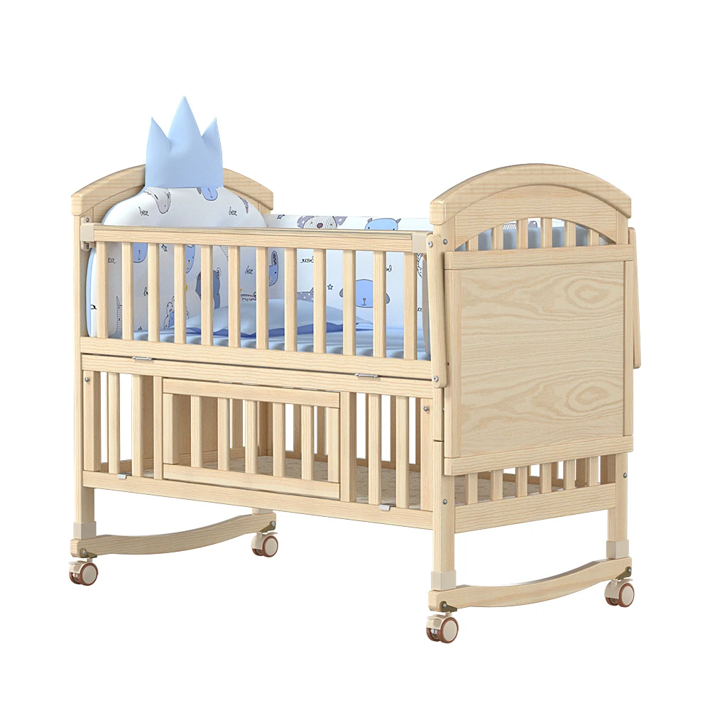 

Kids Bedroom Furniture Wooden Baby Bed Designs Multifunctional Baby Cot with Drawers