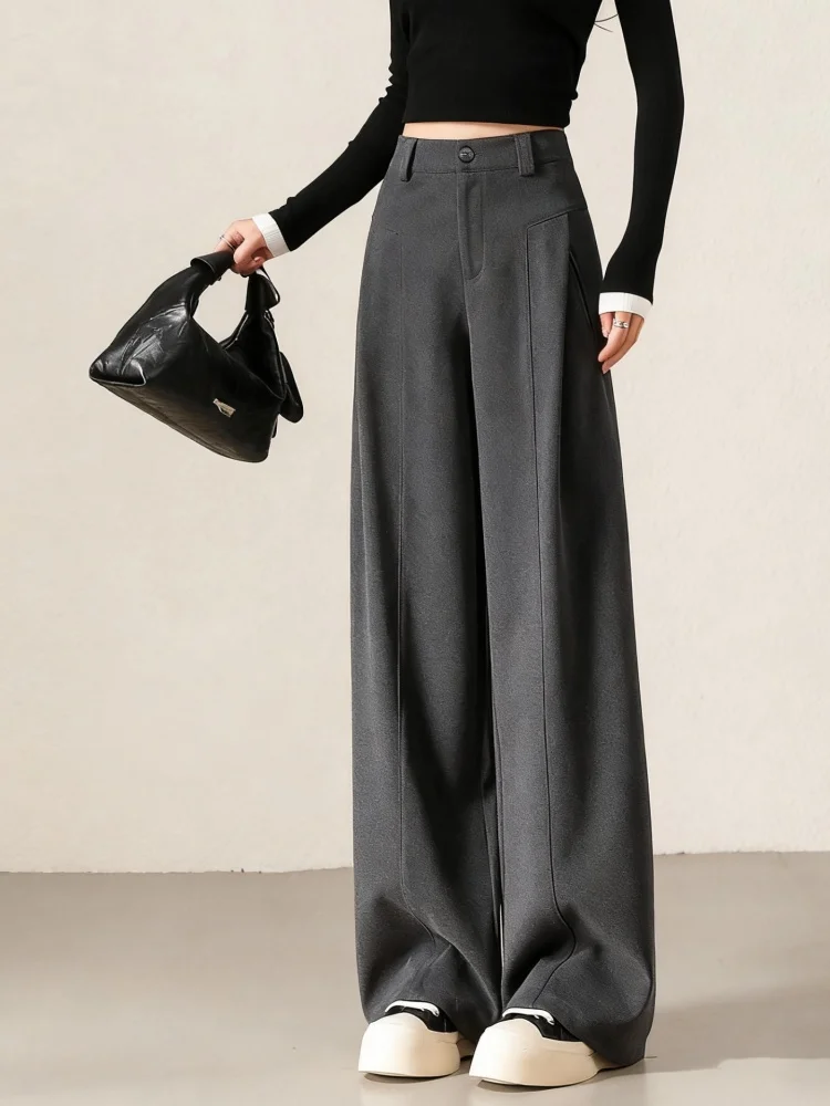 ay Hose mit weitem Bein, Damen-Anzug mit hoher Taille, Sle Drapey, schlankmachende Freizeithose, Pendelfreundlich, gerader Schnitt