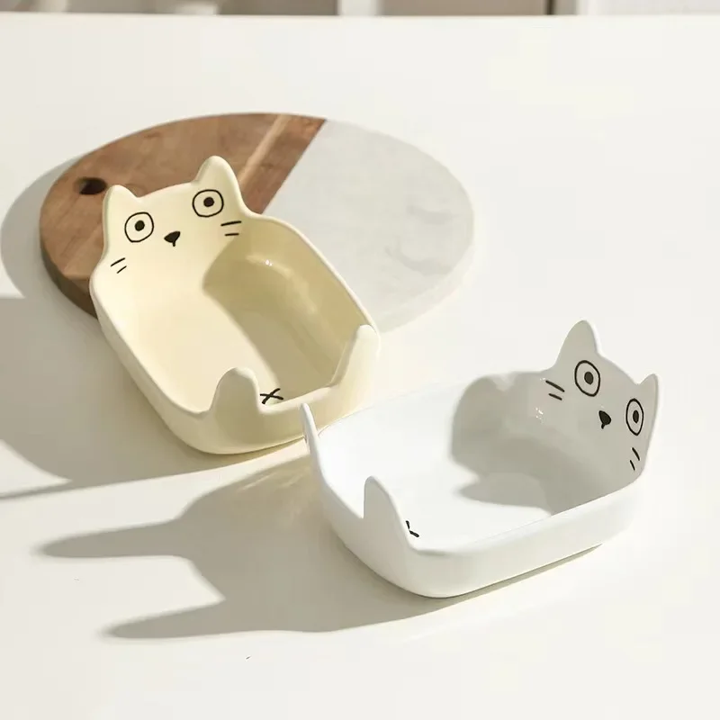 double-eared upturned cat food bowl creative design cat drinking water bowl neck protection rice bowl food