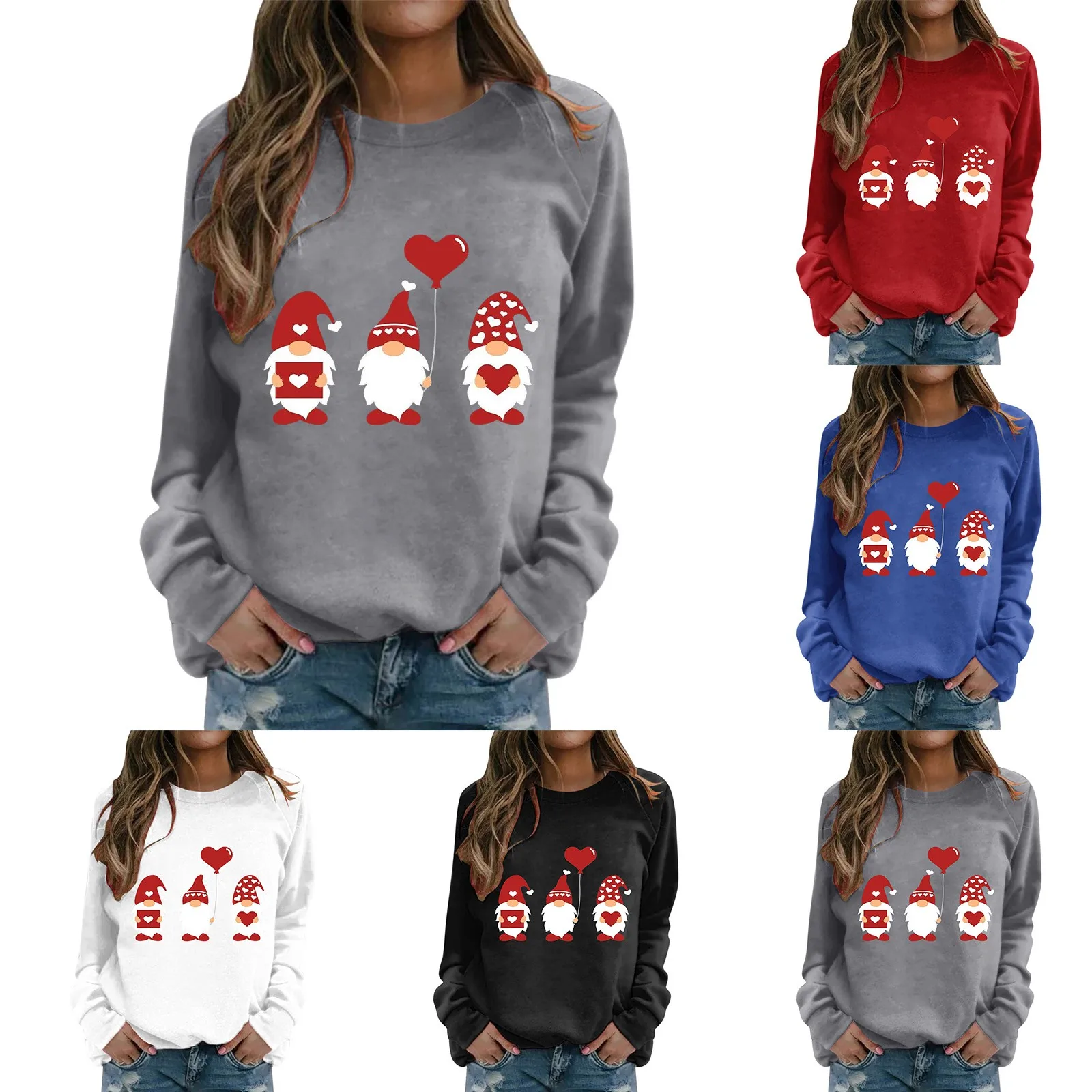 

Valentine's Day Women's Sweatshirt Crew Neck Heart Print Long Sleeve Casual Sweat Tops Apparel T Fall Tunic