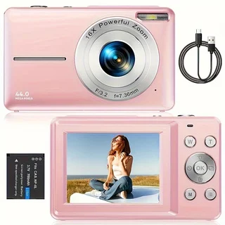 Digital Camera, FHD 1080P, Digital Point And Shoot, 44MP For Vlogging With Anti Shake 16X Zoom, Compact, gift For Kids