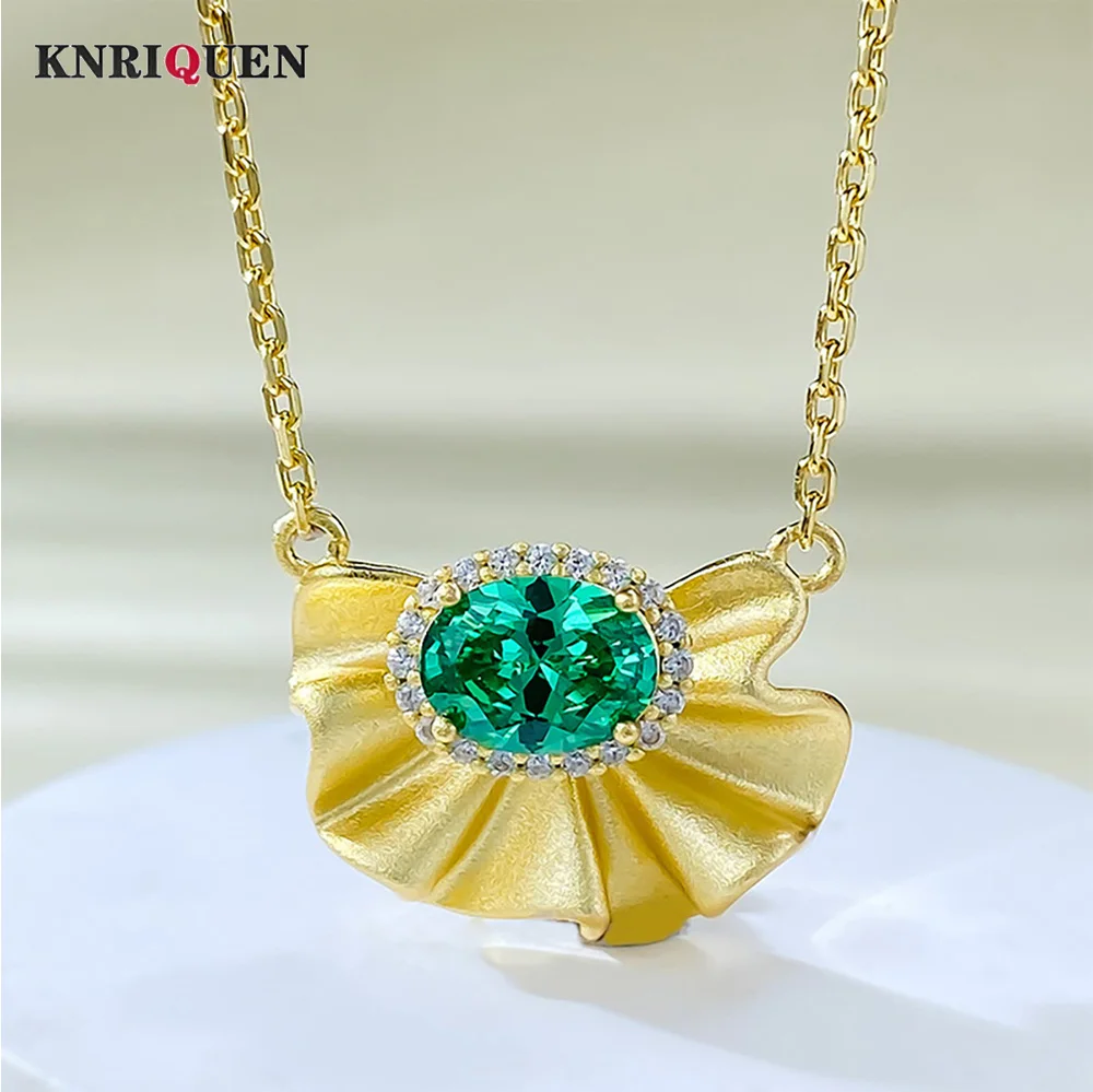 

New Trendy 925 Sterling Silver Necklace for Women With 6*8mm Green Paraiba Tourmaline Gemstones Gold-Color Chain Silver Jewelry