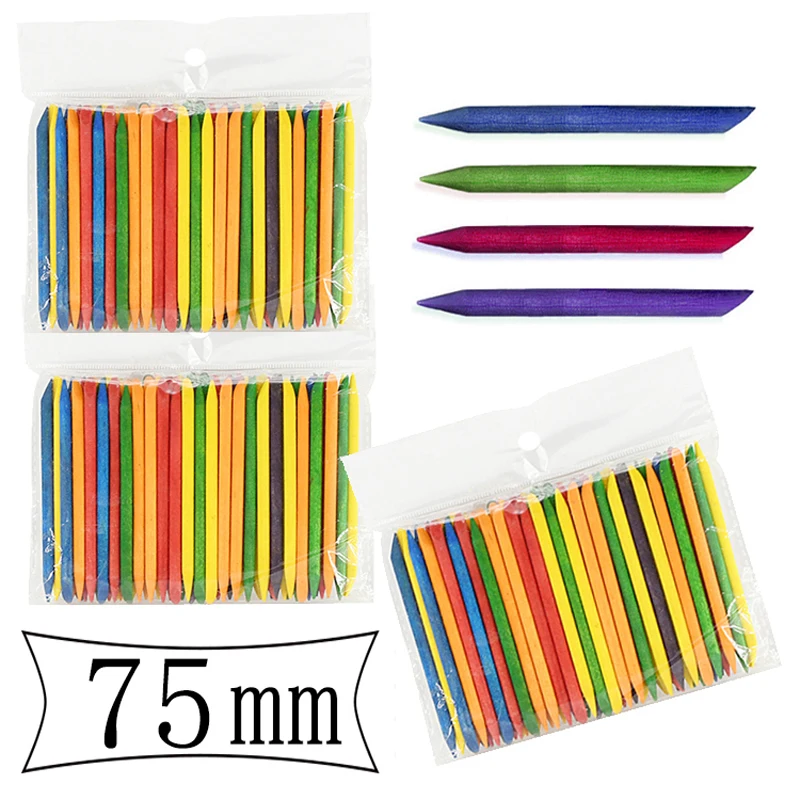 

100Pcs Nail Products Cuticle Pusher Remover Double Sided Colorful Wood Stick Nail Art Stick Pedicure Manicure Care Cleaner Tools