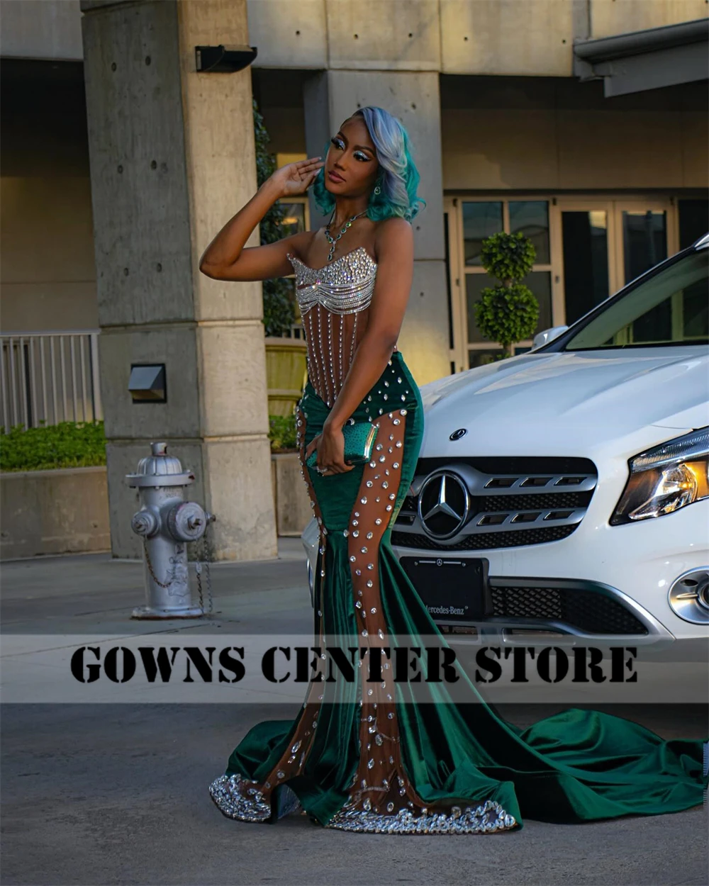 Sexy Rhinestones Beaded Dark Green Mermaid Crystal Beading Prom Dresses Luxury Designer Party Black Girls Bespoke Customized