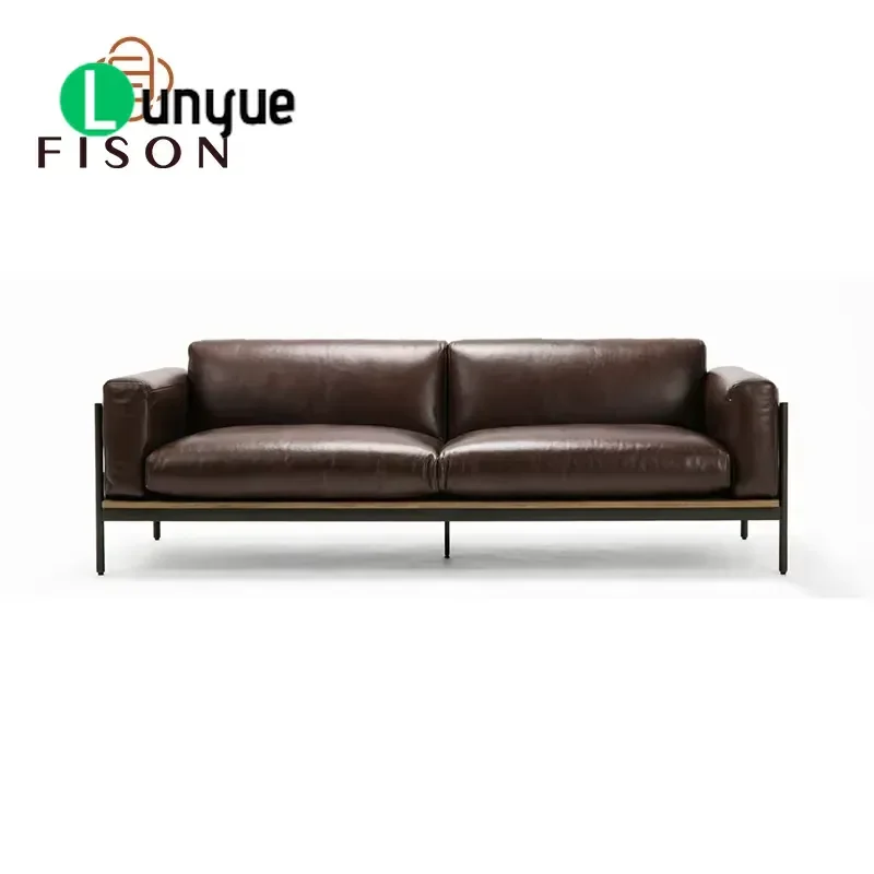 Modern Brown Leather Sofa Set Luxury Office Living Room Reception Furniture Commercial Grade Upholstered Sofa