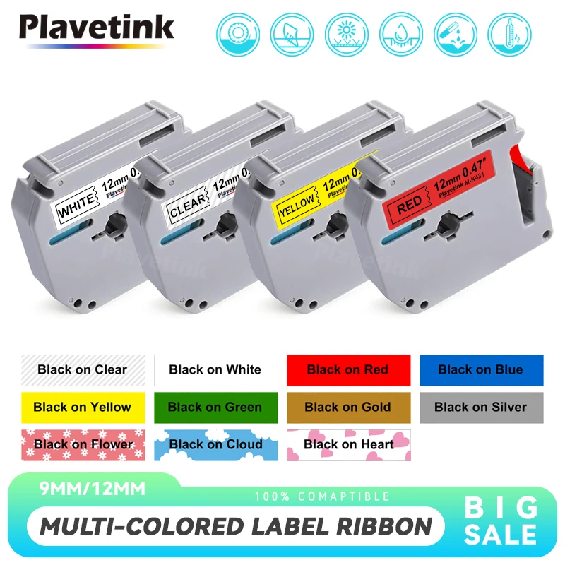 PLAVETINK 9/12mm * 8m Label Band M-K231 Kompatibel für Brother MK 231 MK231 MK-231 631 131 für Brother P-touch PT-70 PT-80 Drucker