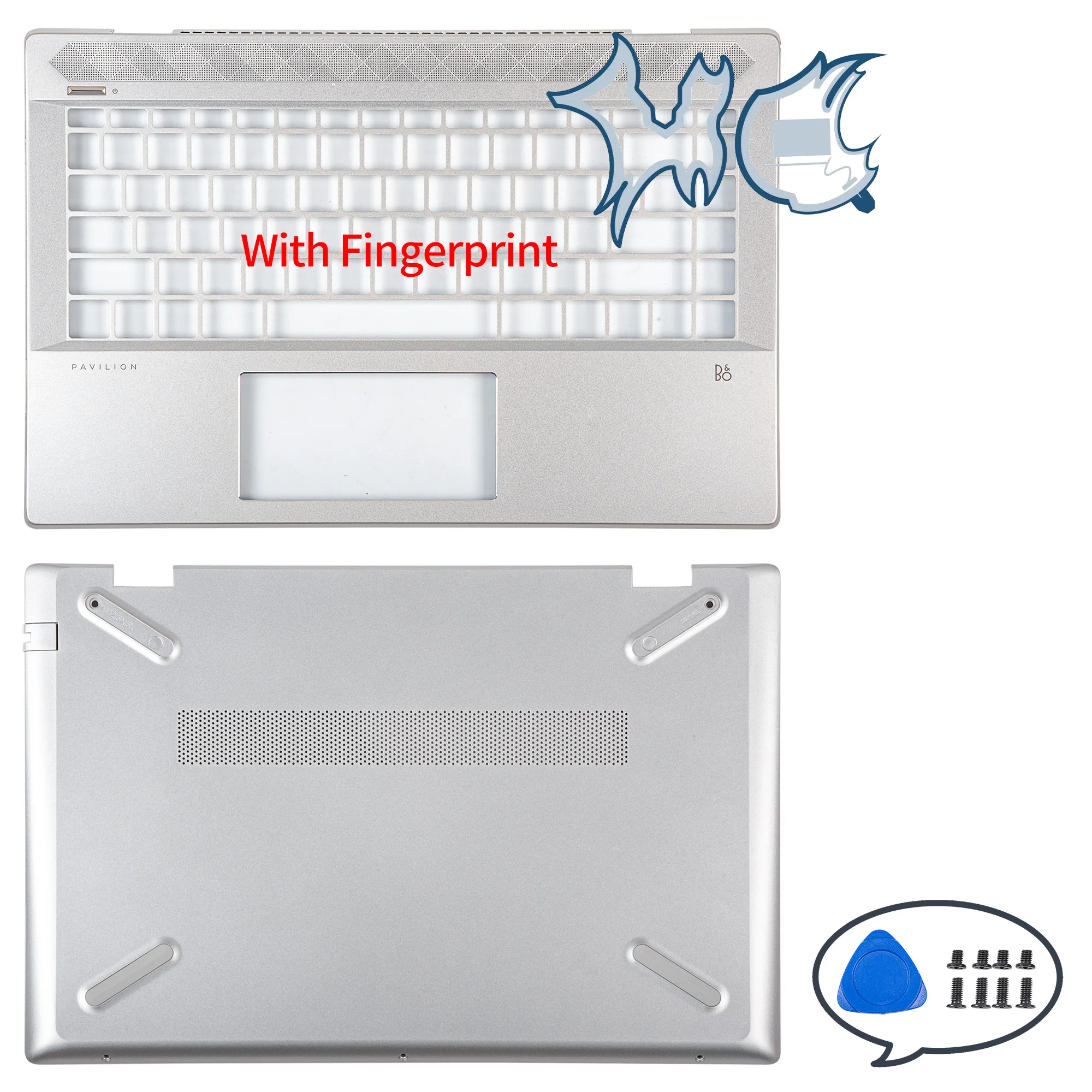 Prata Laptop inferior Shell e tampa do teclado, substituição de peças do notebook, prata, Pavilhão, 14-CE, TPN-Q207, Novo