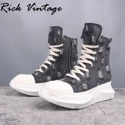 Rick Vintage Men High Top Sneakers Black Canvas Shoes Y2k Streetwear Women Comfortable Breathable Casual Shoes Platform Shoes