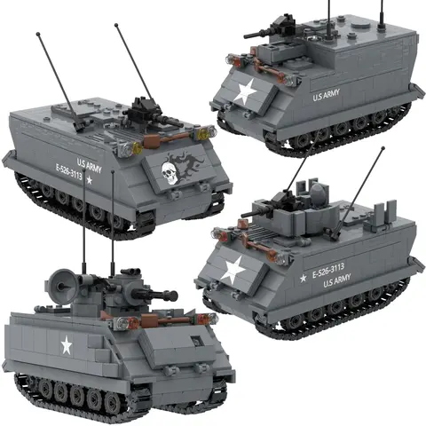 US Army M113 M163 M577 ACAV Armdred Personnel Carrier Military Builing Block Toy Bricks Army Vehicle Vulcan Air Defense System