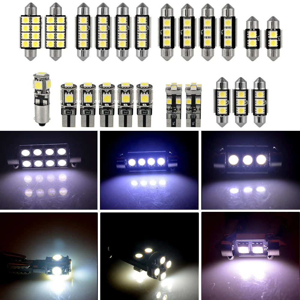 

23PCS Universal T10 Car LED Light Bulb White Car Interior Dome License Plate Festoon Map Reading Light Mixed Lamp Set Decor