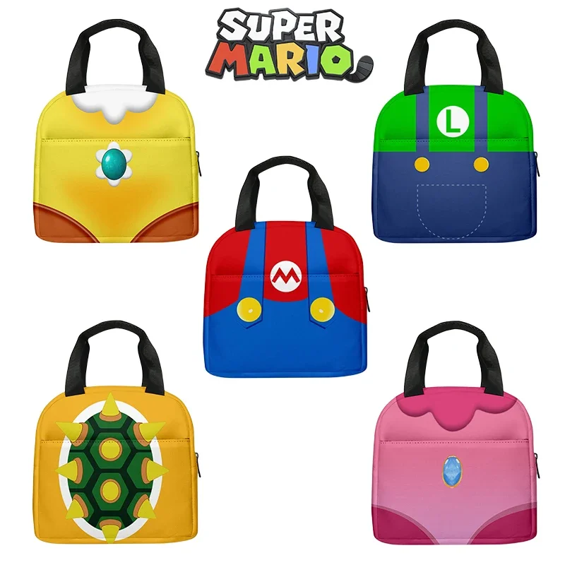 Super Mario Lunch Bag Children Cartoon Large Capacity Portable Insulated Lunch Box Elementary School Food Storage Thermal Bag