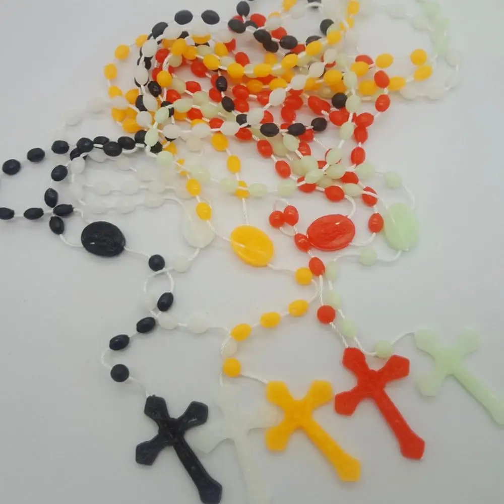 Luminous Glowing Rosary Necklace Plastic Catholic Cross Necklace Religious