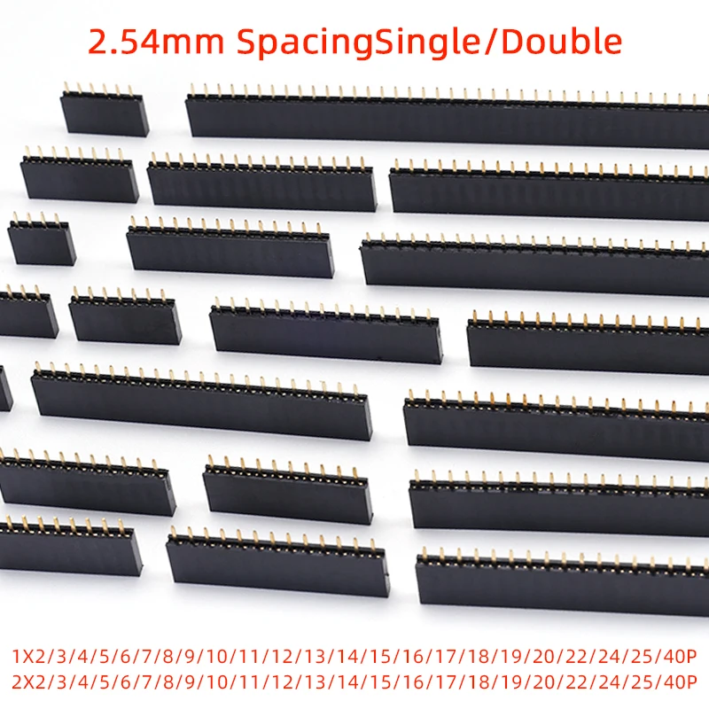 10-100Pcs Female Header Connector 2.54MM Spacing Single Double Row Pin Socket 2P-40P for Electronics Accessories