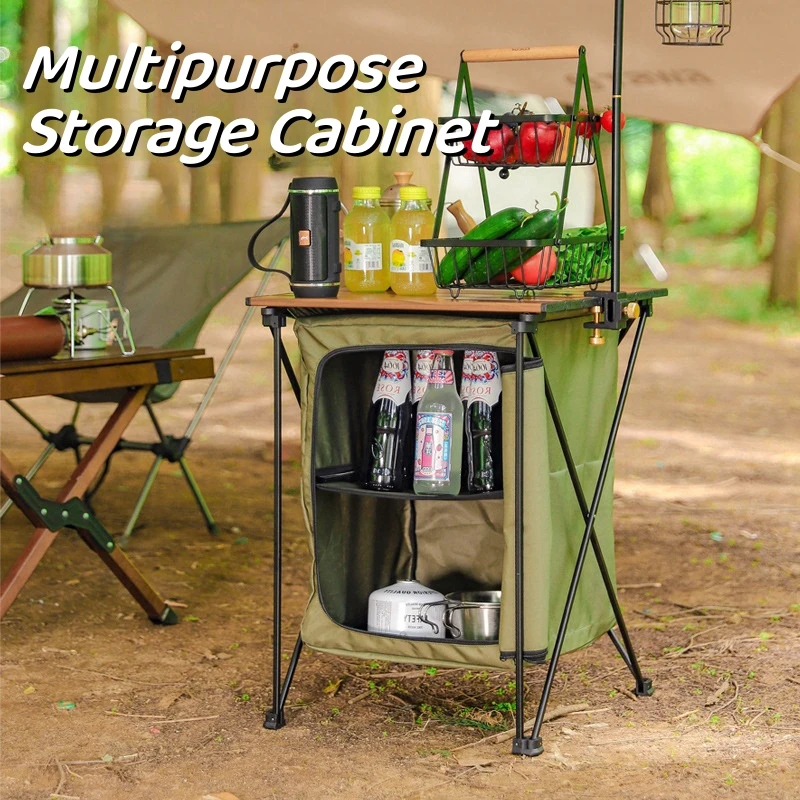 

Camping Folding Storage Cabinet Foldable Cooking Table With Storage Organizer Kitchen Table BBQ Cabinet Storage Rack New