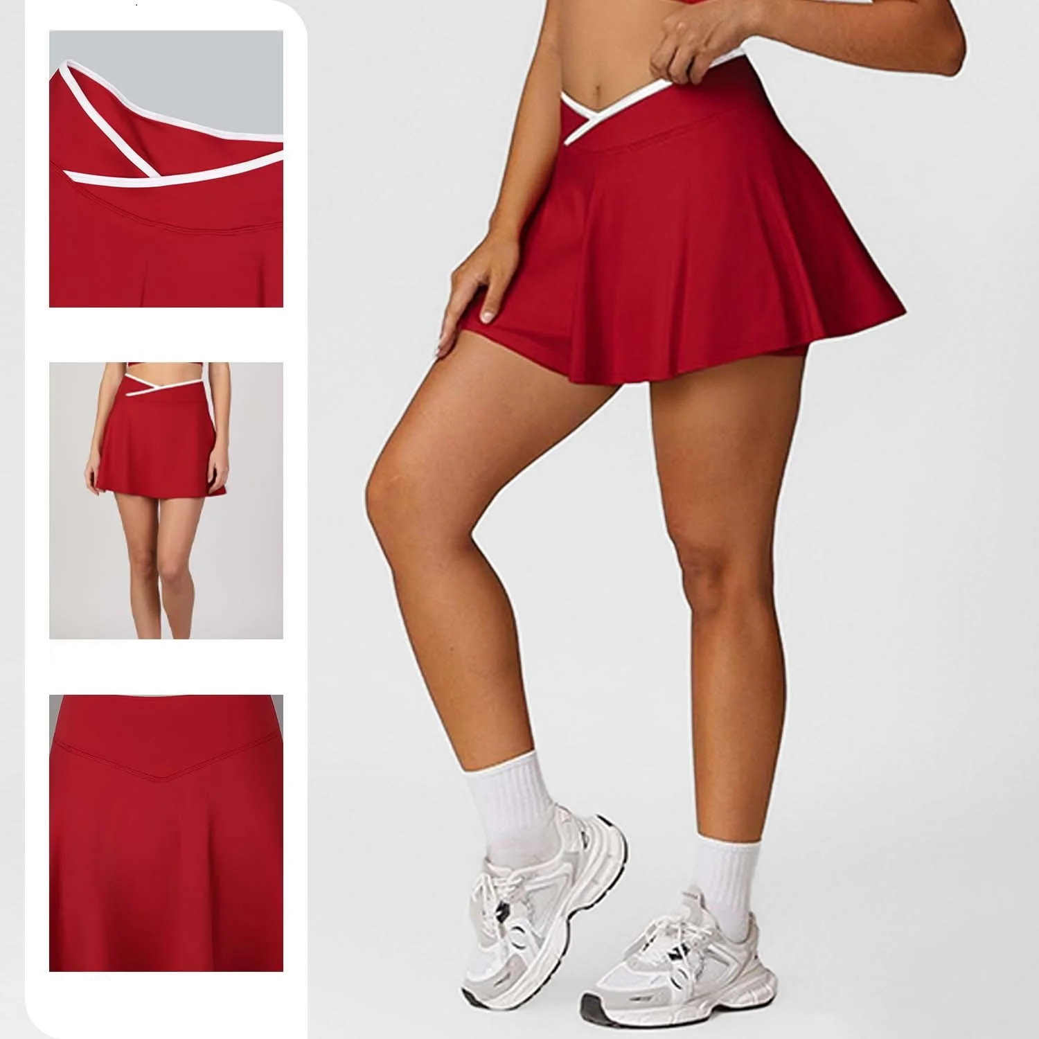 

SEEKSUC Women's Casual Short Skirt Slimming Splicing Cross V-waist Yoga Tennis Outdoor Sports Fitness Skirt
