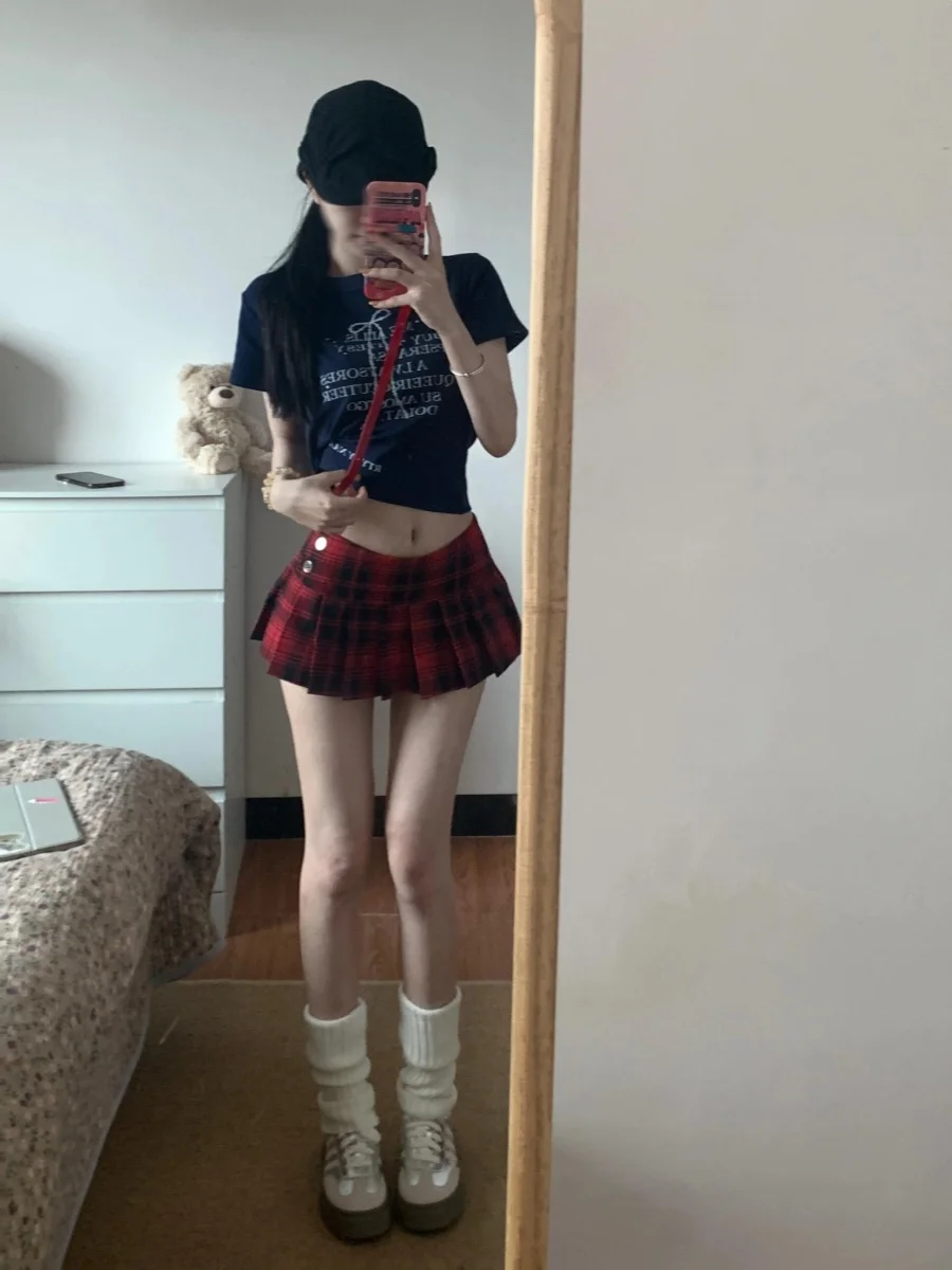 Women Sexy Lady Plaid Skirt Schoolgirl Sleepwear Low-Waisted Mini A-line Short Skirt Night Super Lattice Mini Pleated A689