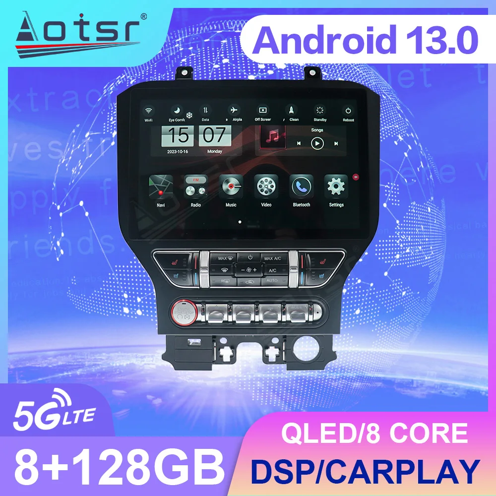 

12.8" Screen Android Car Radio For Ford Mustang 2015-2018 GPS Auto Navi Audio Video Multimedia Carplay Play Stereo Head Unit