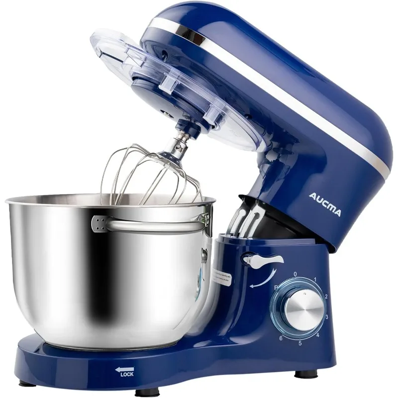 Aucma Stand Mixer,6.5-QT 660W 6-Speed Tilt-Head Food Mixer, Kitchen Electric Mixer with Dough Hook,Wire Whip & Beater,Royal Blue