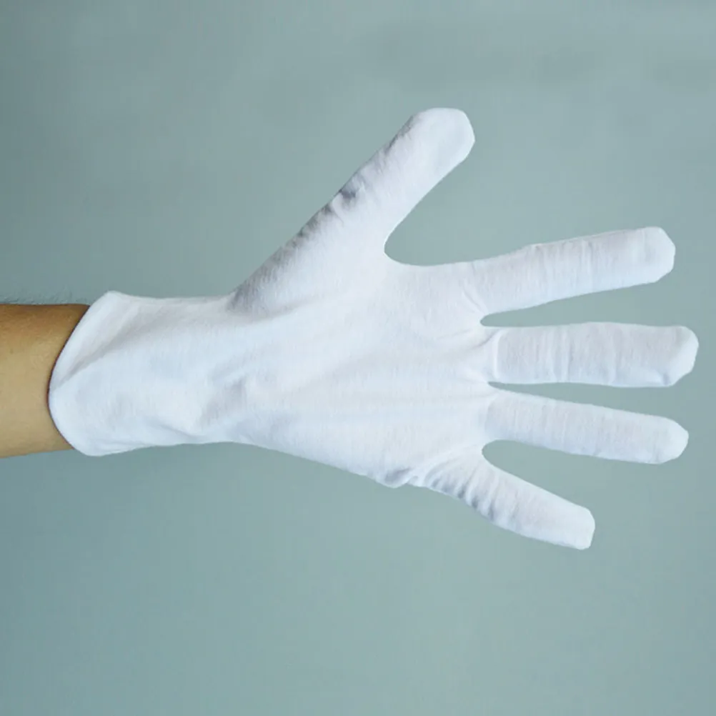

6Pairs Cotton Gloves Thickened Elastic Wrist Wrap Ideal for Electronics Inspection Factory Protective Gloves White