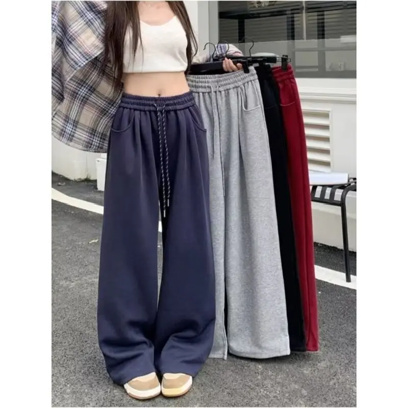 Calças fenas estilo coreano com cordão solto, casual, crimento até o chão, primavera outono, esportes, cintura alta, s...
