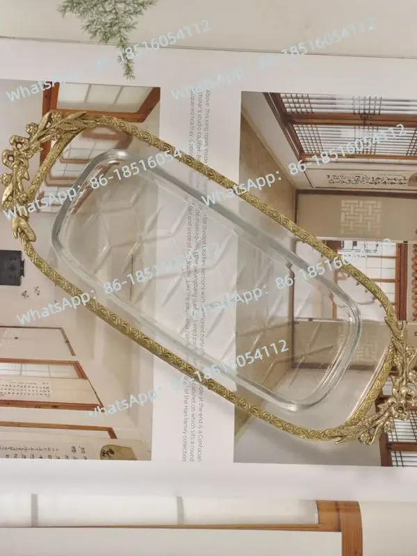 Handmade brass with glass storage decorative fruit plate jewelry inventory heart snack tray light luxury ornament
