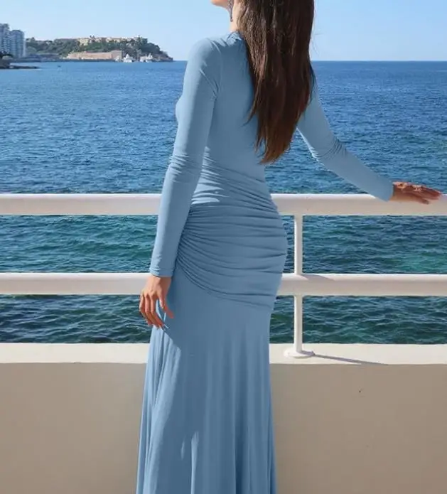 

Slim Fit Long Sleeved Dress Autumn 2025 Fashionable Temperament Waist Fold Irregular Design New Product