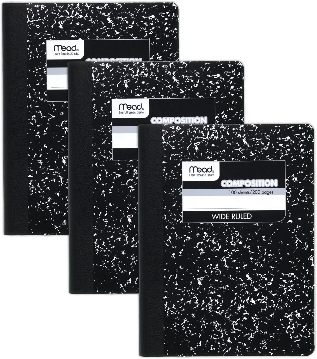 

3-Pack Wide Ruled Composition Notebooks, 7.5x9.75 Inches, 100 Sheets Each, Black Marble Design