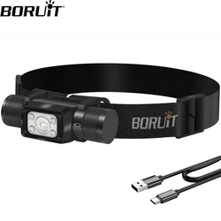 BORUiT-linterna frontal LED HP350, faro recargable tipo C 18650, resistente al agua, para emergencia, Camping y pesca