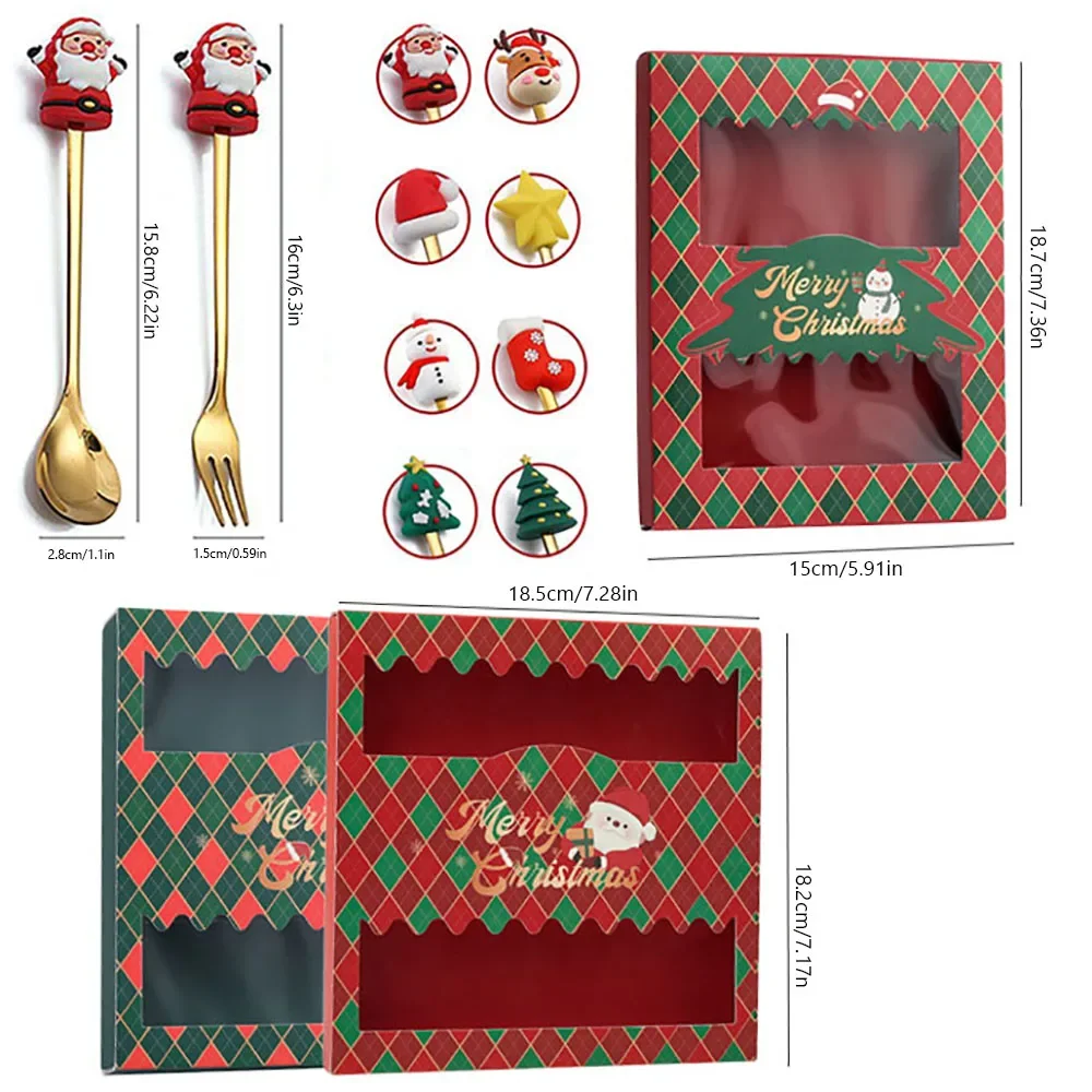 Christmas Coffee Spoons Forks Set (4/6Pcs), Stainless Steel Spoon Forks Christmas Gifts for Kids(Red/Green Gift Box Set)