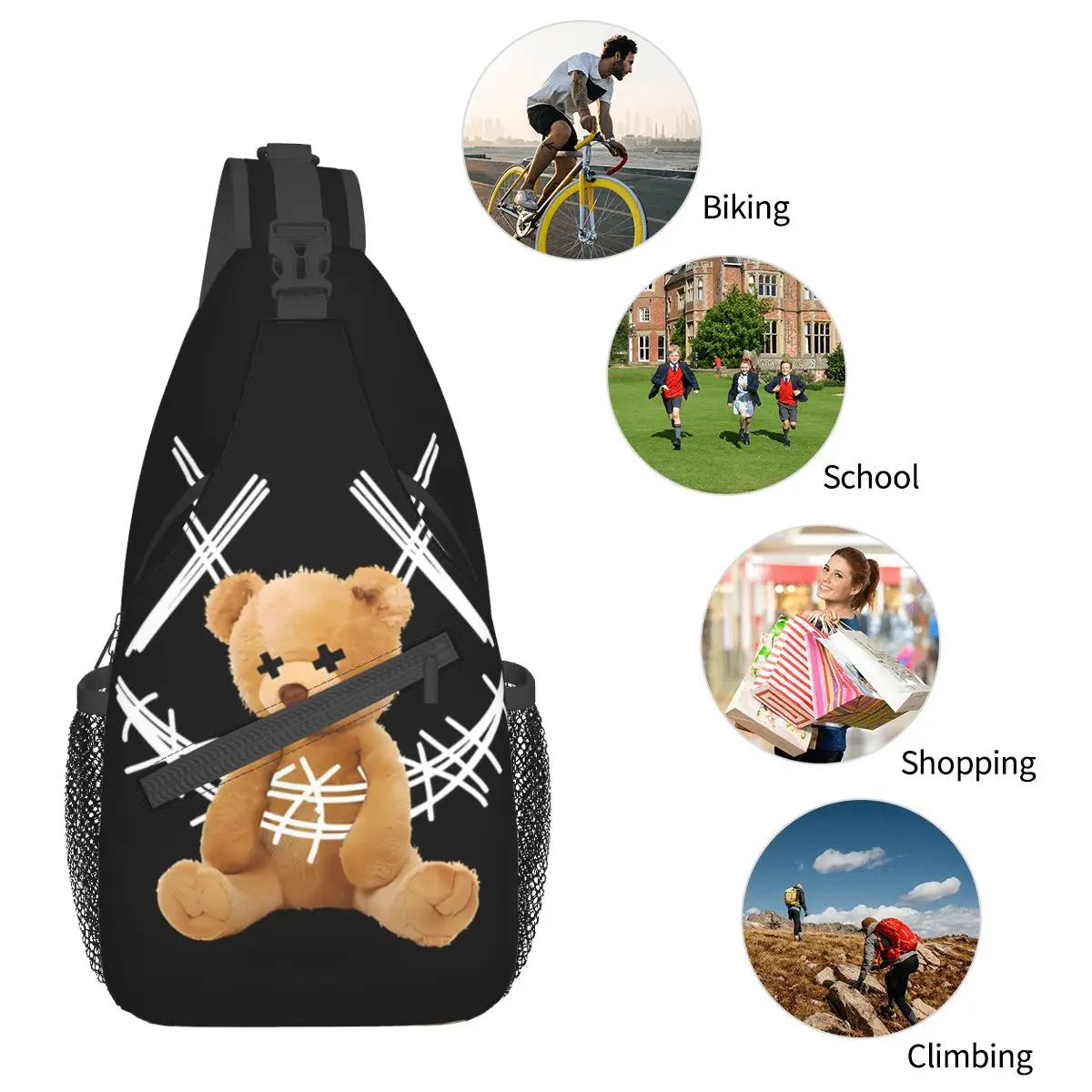 Coole Smiley Crossbody Borstzakken Teddybeer Zakken Reispakket Messenger Sport Tieners Schoudertas Unisex