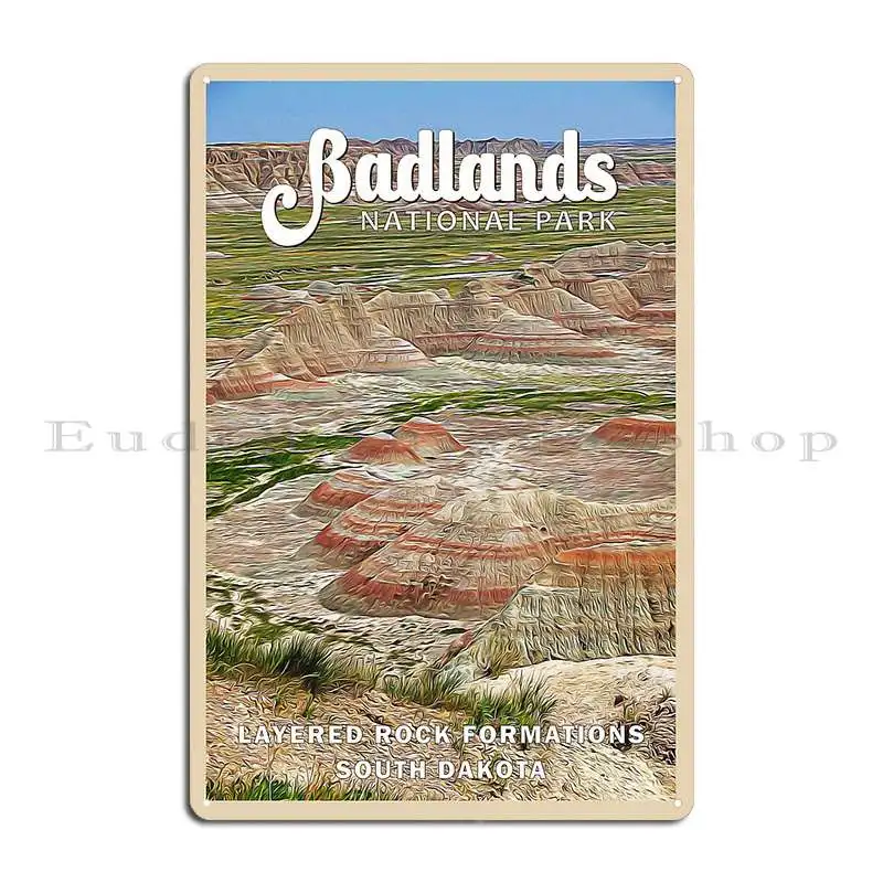 Badlands National Park South Dakota Watercolor Vintage Metal Sign Wall Custom Design Decoration Home Wall Decor Tin Sign Poster