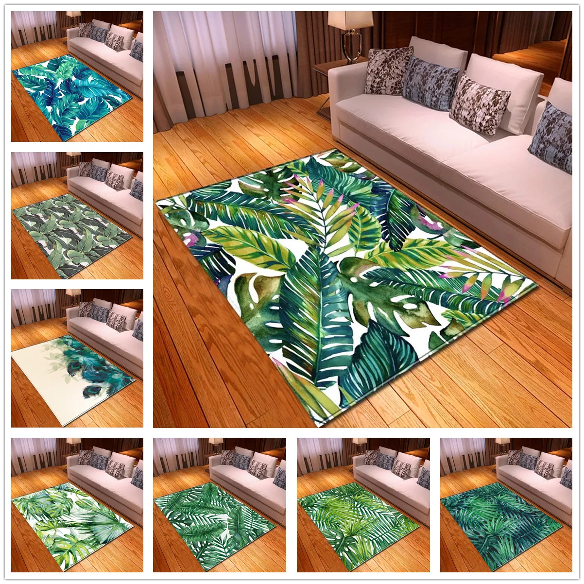 Home Decor Tropical Rainforest Jungle Rug Palm Leaf  Living Room Small  Non-slip Bedroom Casual  Restaurant Floor Mat