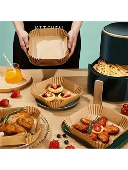 Air fryer paper,50/100 pieces of disposable paper pads for air fryer, air fryer accessories, oil-proof and waterprof