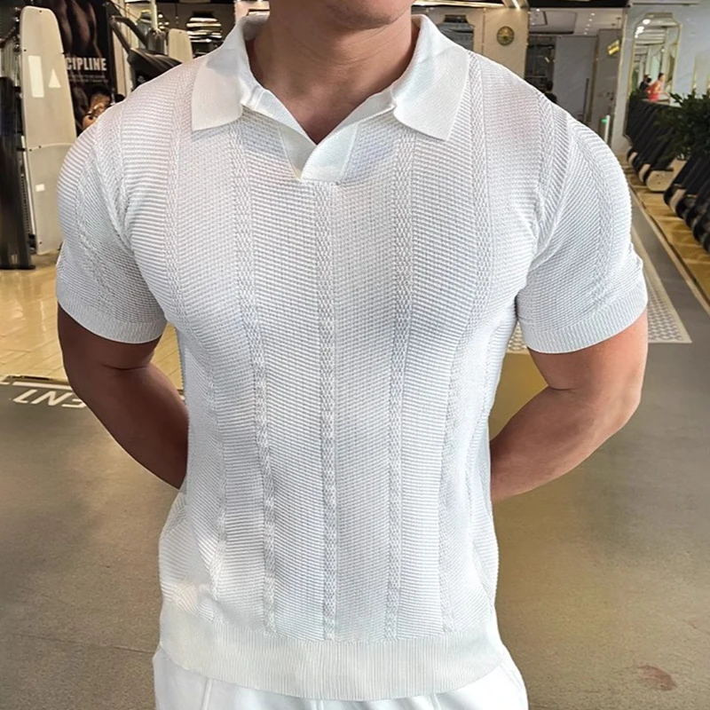 Sommer Business Poloshirt für Herren mit Kragen, Kurzarm, Gestrickt, Einfarbig, Slim Fit, Atmungsaktiv, Schnelltrocknend, Golf T-Shirt – Detail 12